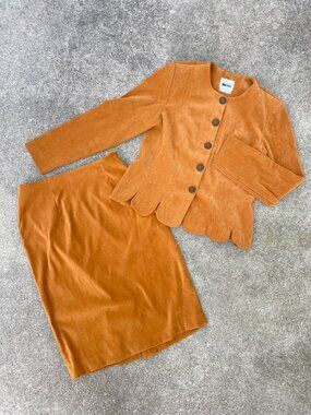 Vintage 90s Leslie Fay Office Skirt Suit Set Tan Womens 10 P Power Dressing